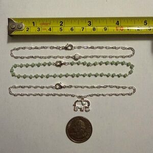 3 piece Elephant Pendant Layering Anklet with Green Beads
